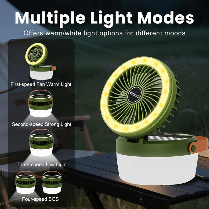 Solar Camping Fan Rechargeable Camping Light, Folding Portable Solar Outdoor Lights with USB Output for Camping Tent, Mountain,