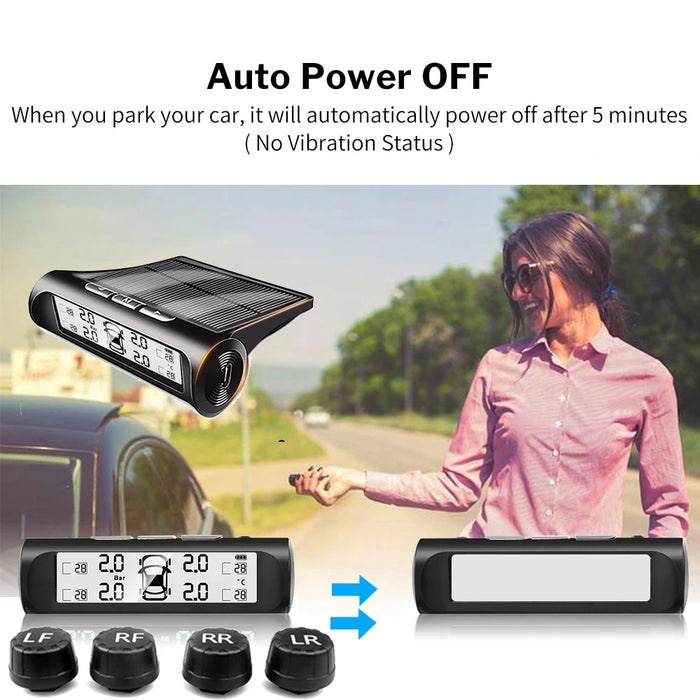 Solar Power Car Tire Pressure Alarm Digital Display Auto Smart Tpms Tire Pressure Monitor System Temperature Warning with Sensor