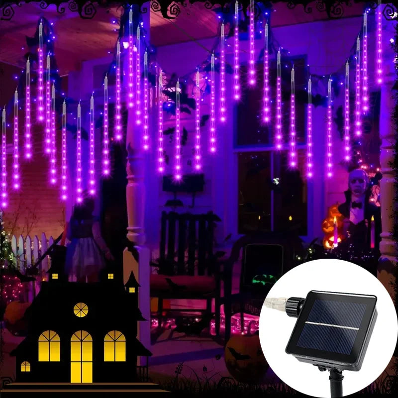 Solar Meteor Shower Rain LED String Lights 8 Tubes Street Garlands Christmas Tree Decorations for Outdoor Fairy Garden Lights