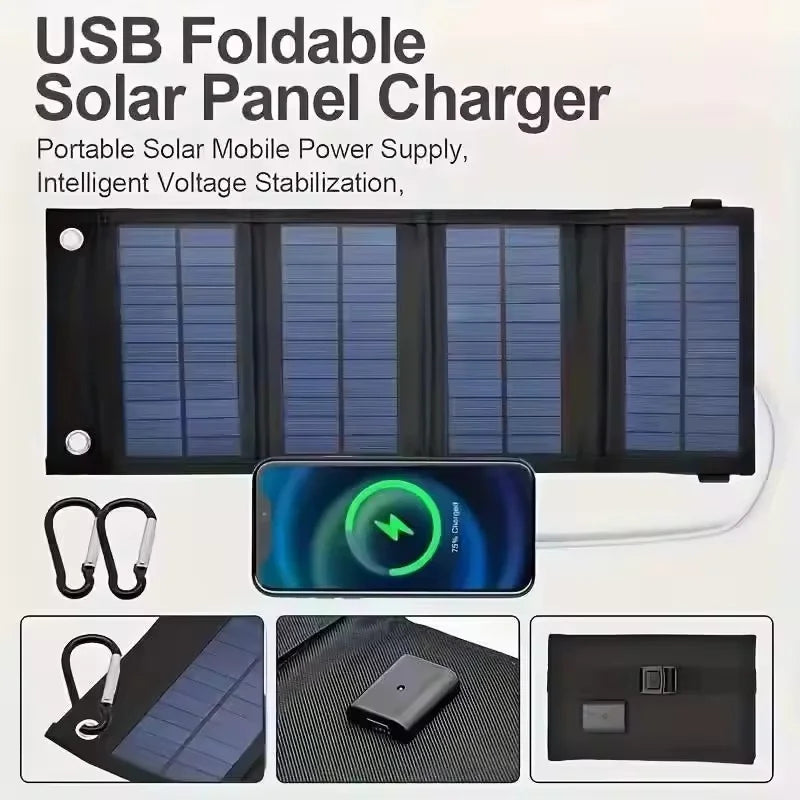 20W Foldable Solar Panel 5V USB Portable Battery Charger for Cell Phone Outdoor Waterproof Power Bank for Camping Accessories