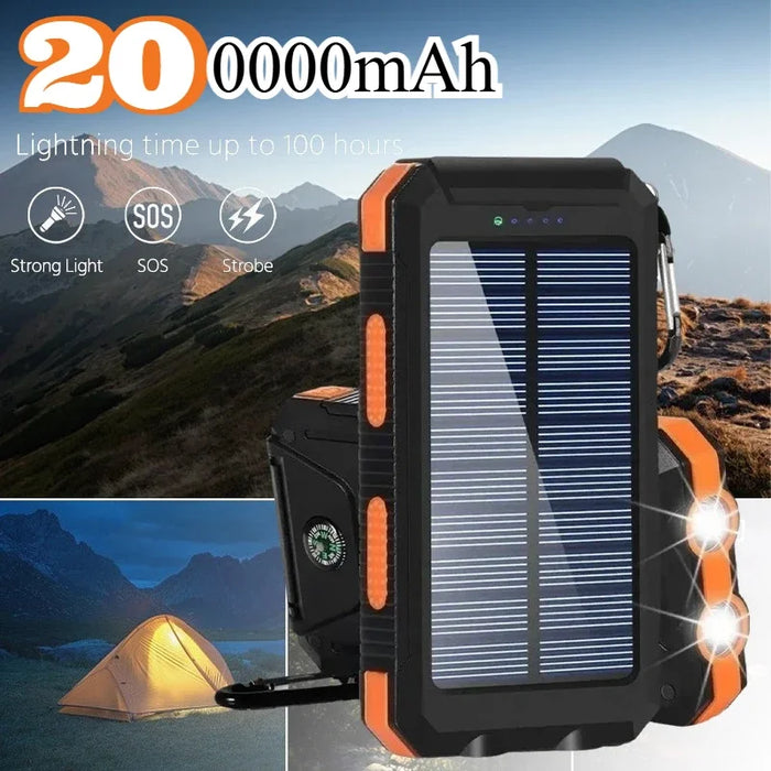 Hot Solar Power Bank 200000mAh Large Capacity Portable Charger External Battery for Samsun Xiaomi Huawei Powerbank W/ Compass