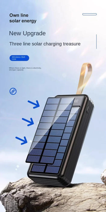 Solar power bank large capacity 100000 mAh fast charging with its own line mobile power supply 80,000 outdoor riding
