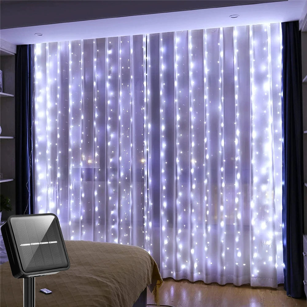 LED Solar Fairy Curtain Lights Waterproof Outdoor String Lights Christmas Garland String Lights Deco For Yard Garden Pavilion
