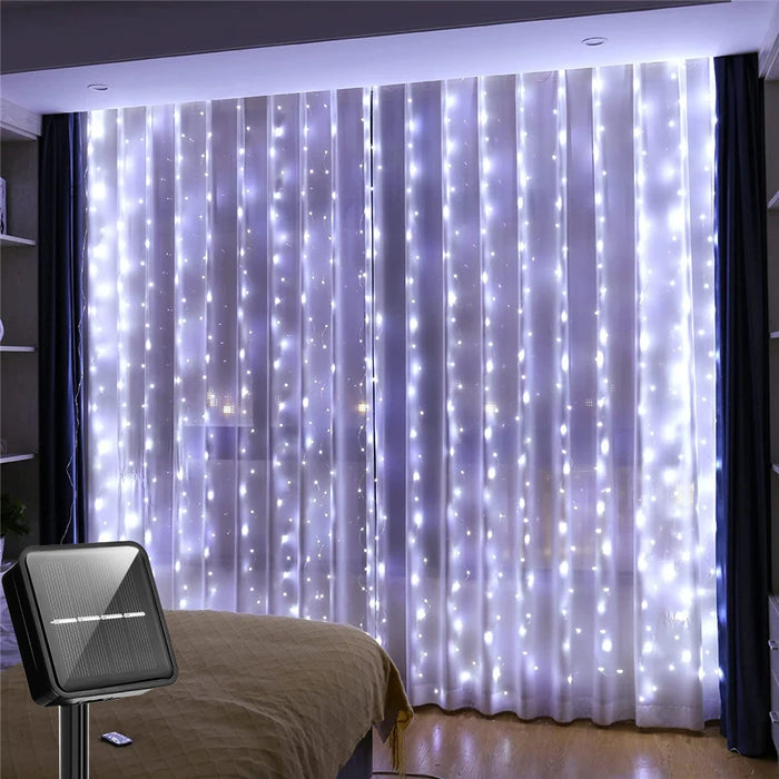LED Solar Fairy Curtain Lights Waterproof Outdoor String Lights Christmas Garland String Lights Deco For Yard Garden Pavilion