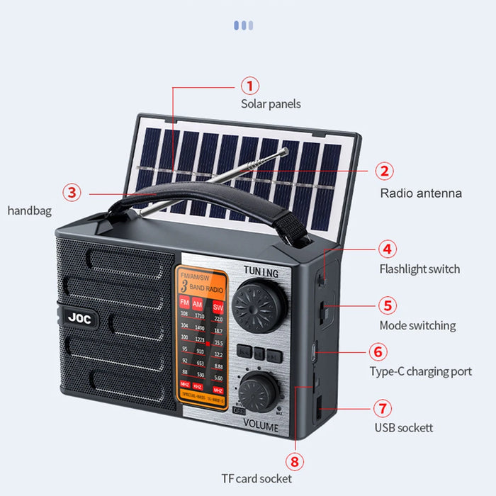 Solar Radio Portable AM FM SW Radio with Flashlight & BT Speaker Full Band Radio Emergency Radio for Outdoor Camping Emergency
