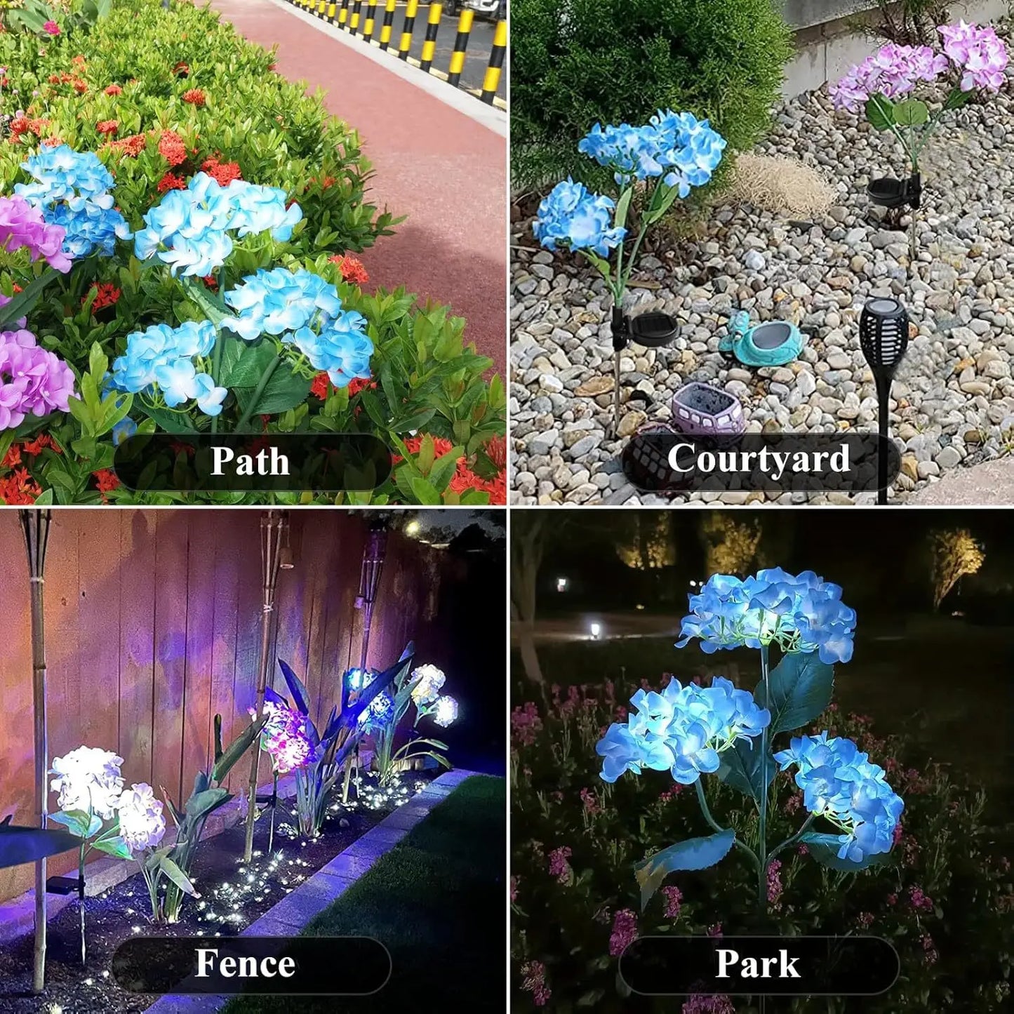 Solar Lights Solar Flowers Lights with 3 Head Hydrangea Flowers Waterproof for Garden Yard Patio Lawn Backyard Pathway Decor