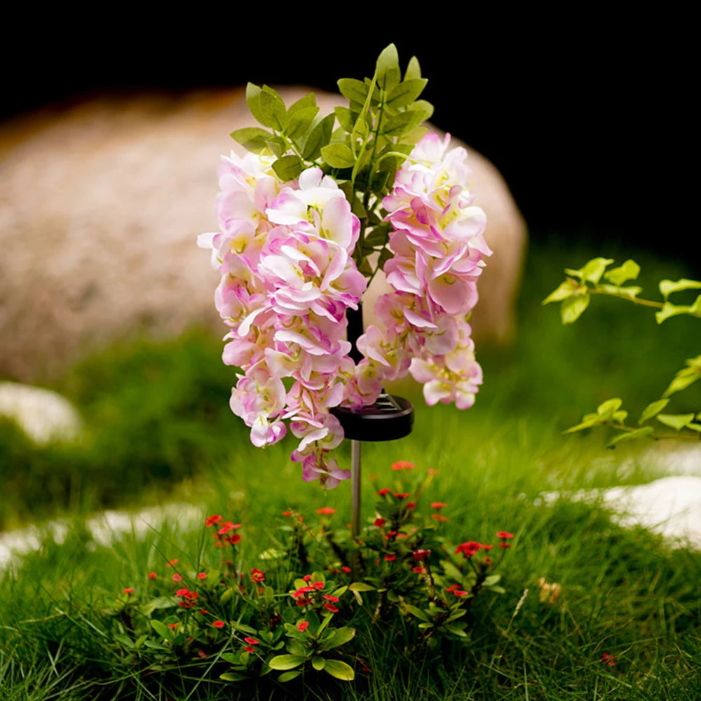Solar Outdoor Decor Light Realistic Wisteria Floral Waterproof Artificial Flowers Light Solar Powered Garden Lawn Yard Lamp