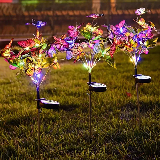 Solar Butterfly Garden Lights Outdoor Colorful Decorative Solar Fairy Light Yard Patio Stake Christmas Artificial Flower Lamps