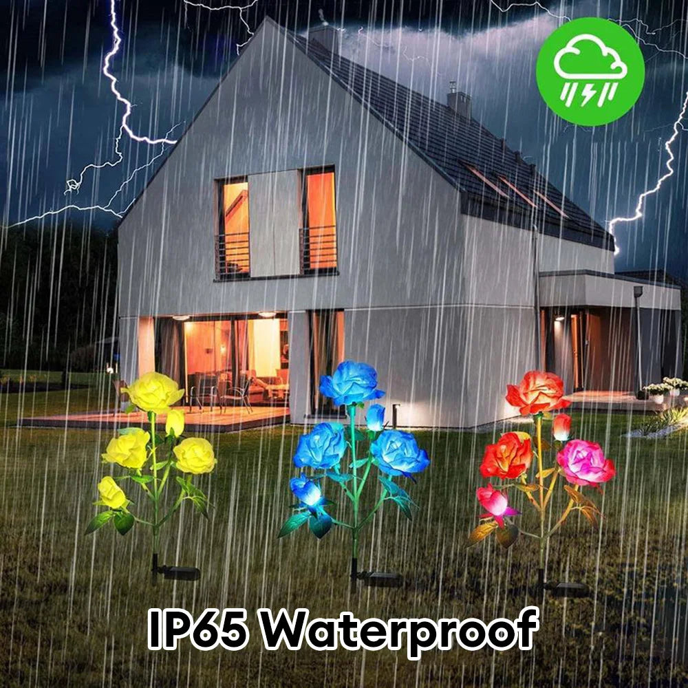 Solar Rose Flower Light Waterproof Garden Landscape Lamp Lawn Yard Pathway Light Simulation Flower Light Decorative Garden Light