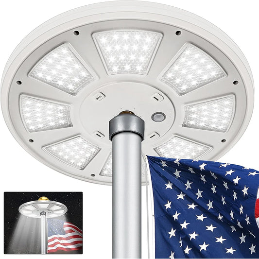 136 LED solar flagpole light, suitable for flagpoles 15-25 feet, 12 hour automatic switch from dusk to dawn, white and black