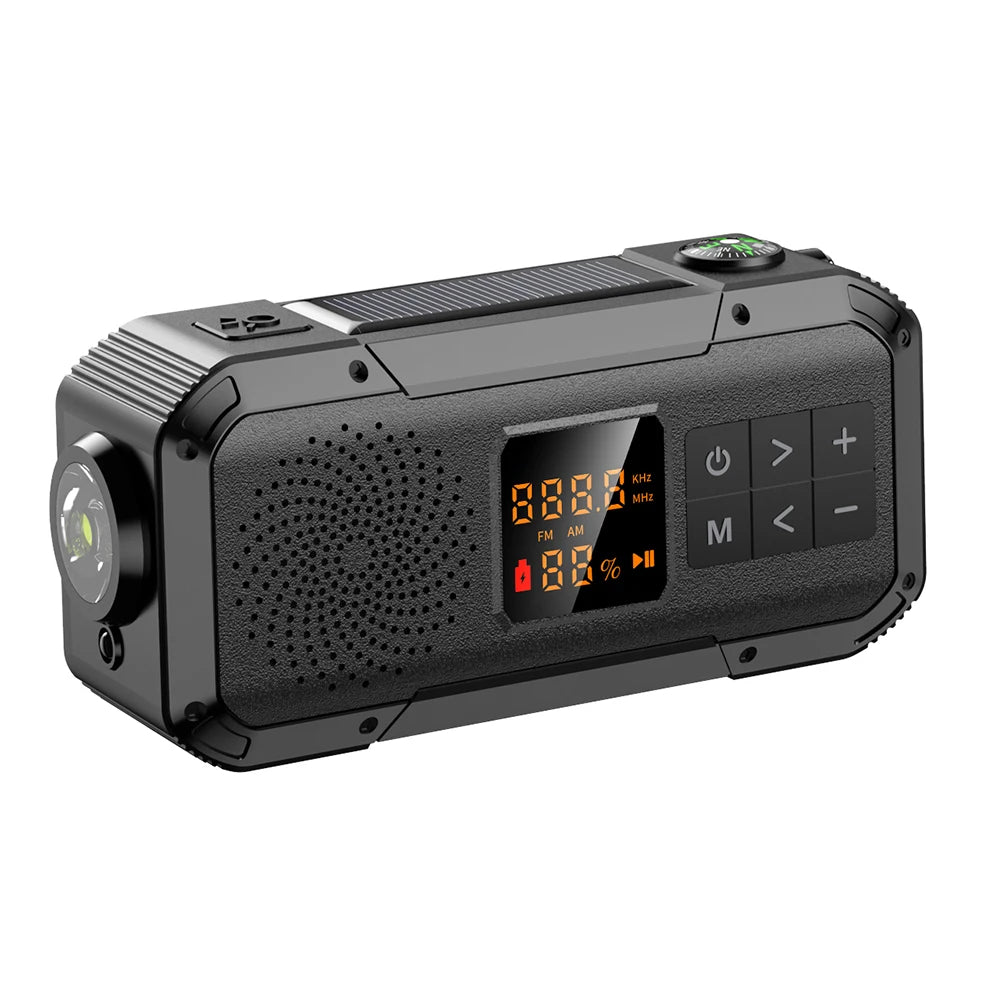 AM/FM/WB/NOAA Emergency Radio Hand Crank Solar Powered Radio Multifunction Weather Radio with BT Flashlight SOS for Outdoor