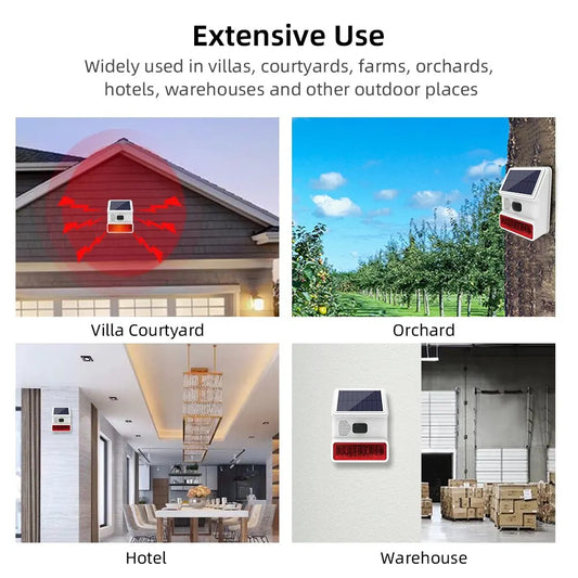 Smarsecur 433MHz Solar Outdoor Waterproof Siren with LED Flashing Light Function as Home Garage Shed Alarm System
