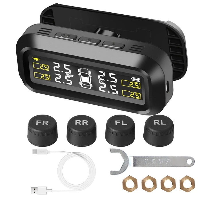 Solar Power External Sensor 2025 Auto Security Alarm Tyre Pressure Car TPMS Tyre Pressure Monitoring System Digital LCD Display
