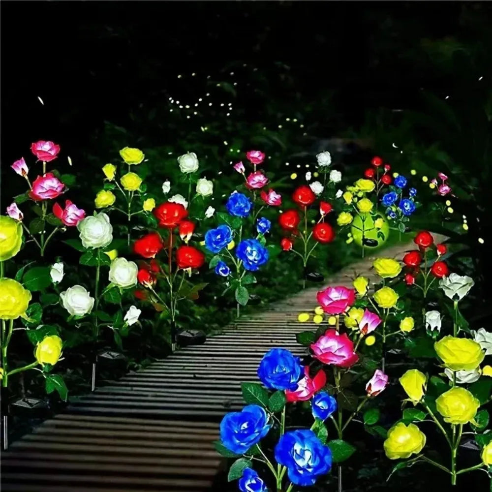 Solar Garden Lights LED Solar Flowers Rose Lawn Lamp  Outdoor Waterproof Outside Light for Patio Yard Garden Wedding Xmas Decor