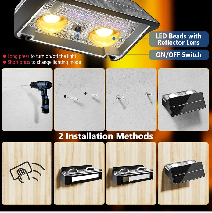 Solar Fence Lights Colorful Outdoor IP65 Waterproof Auto Dusk to Dawn Solar Deck Lights for Step Wall Pathway Stairs Patio