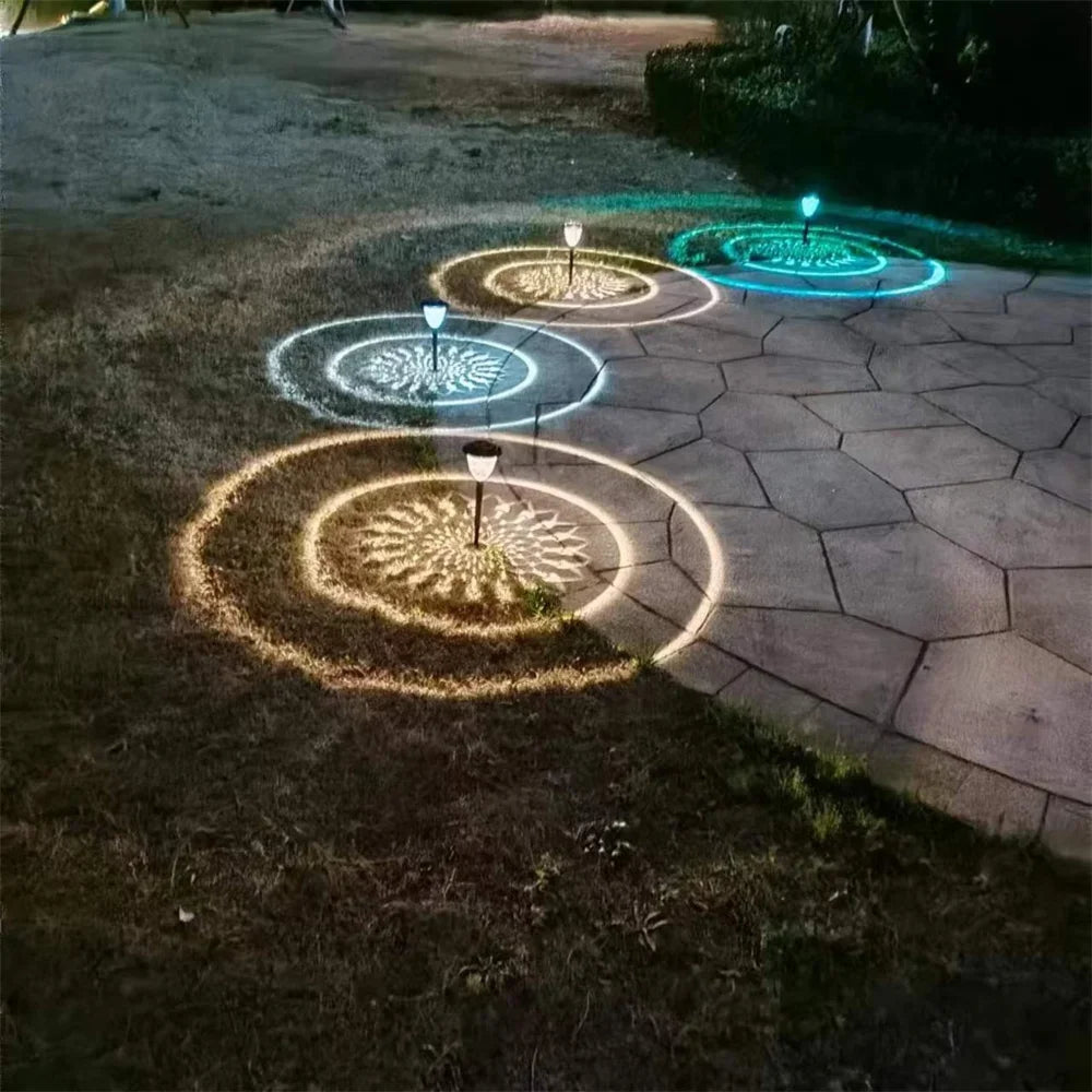 1-4Pack Solar Pathway Lights Outdoor Waterproof Round Circel Pattern On The Ground Light The Way for Yard Garden Path Walkway