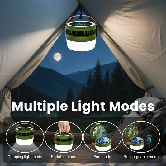 Solar Camping Fan Rechargeable Camping Light, Folding Portable Solar Outdoor Lights with USB Output for Camping Tent, Mountain,