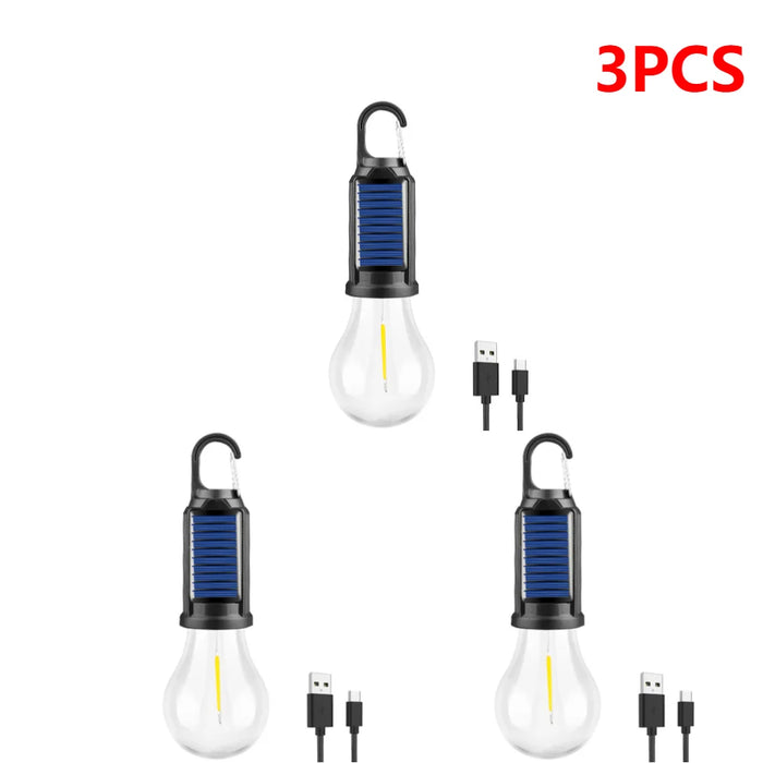 Solar Powered LED Camping Lamp USB Charging LED Lighting Lantern Waterproof Portable Handheld Lamp 100LM for Outdoor BBQ Camping