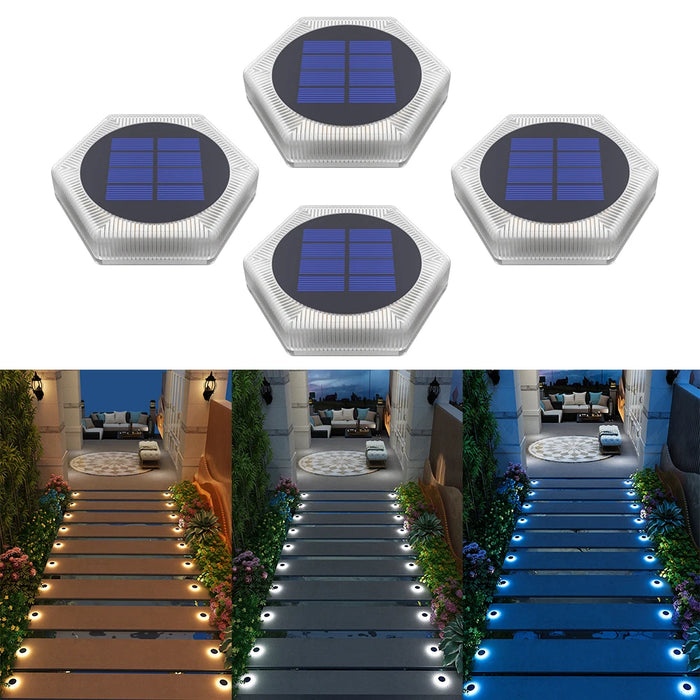 Solar Deck Lights Auto On/Off Dock Post Lights Driveway Fence Stairs Yard Patio Pathway Porch - Solar Powered Step Lights Blue