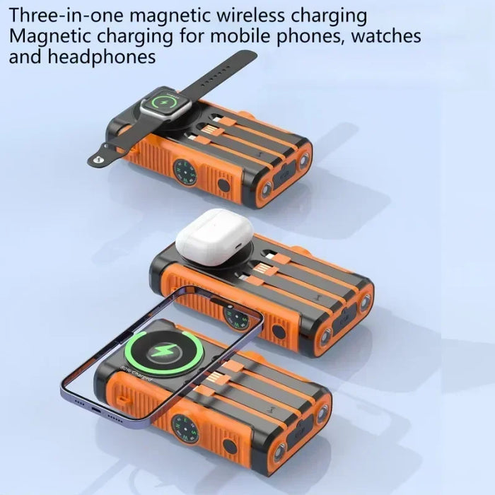 200000mAh Solar Power Bank 22.5W Magnetic Wireless Charging Camping Powerbank with Cables External Battery for IPhone Magsafe