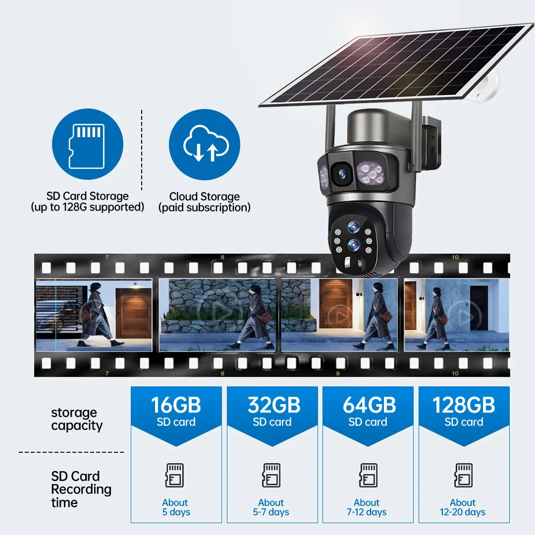 Solar Camera 4G Sim Three Screens 10X Zoom 6K 12MP Outdoor Surveillance Tracking Wireless Security Cameras Cctv Solar Power Cam