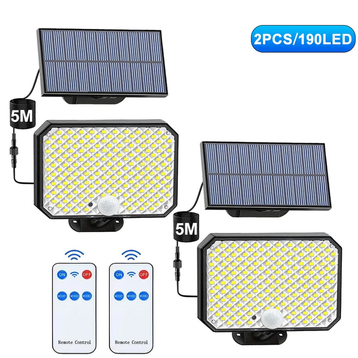 Solar Security Lights 190LED Solar Lights Outdoor Motion Sensor Waterproof 3 Modes   Solar Flood Wall Lamp Yard Garage Garden