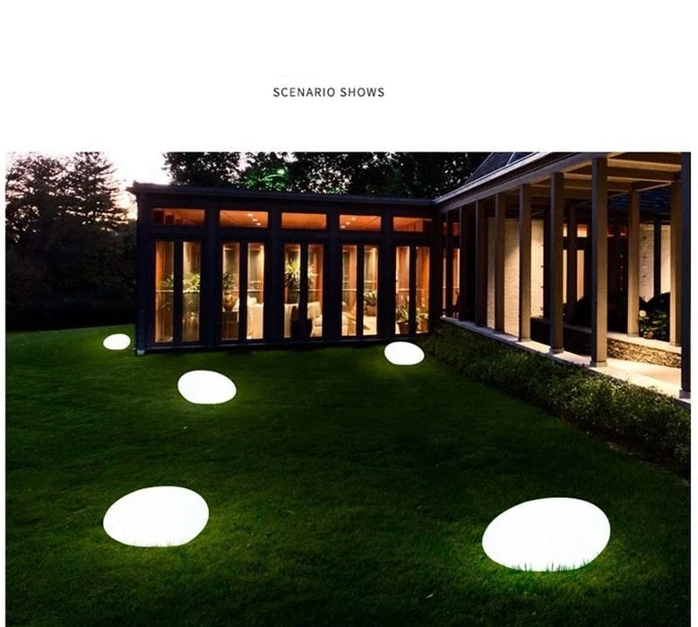 Solar Garden Lights Led Modern Creative White Stones Shape Waterproof IP65 with Remote Control Decor Home Courtyard Lawn Lamp