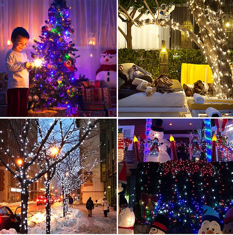 Leather LED Solar String Fairy Lights 100M Christmas Lights Waterproof Outdoor Garland High-Power Solar Lamp For Garden Decor