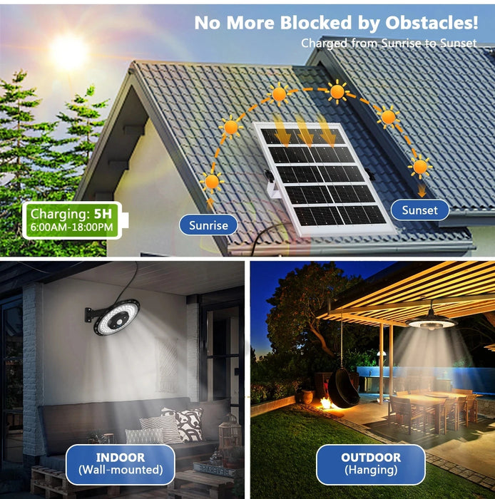 Solar Light Indoor Outdoor Shed Light Rotation Design Waterproof 5 Modes Dimmable Remote for Barn Patio Coop Gazebo LED Lamp