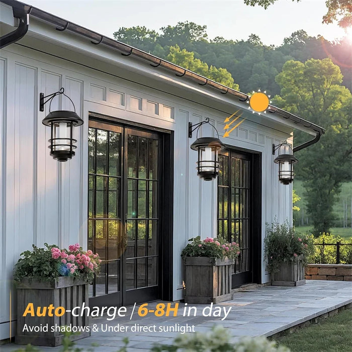 Solar Wall Lantern Outdoor, Flickering Flames Solar Sconce Lights Outdoor, Hanging Lamps Wall Mount for Front Porch, Patio