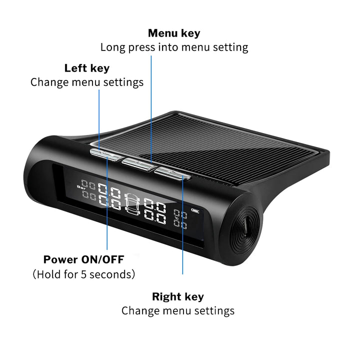 Solar Power Car Tire Pressure Alarm Digital Display Auto Smart Tpms Tire Pressure Monitor System Temperature Warning with Sensor