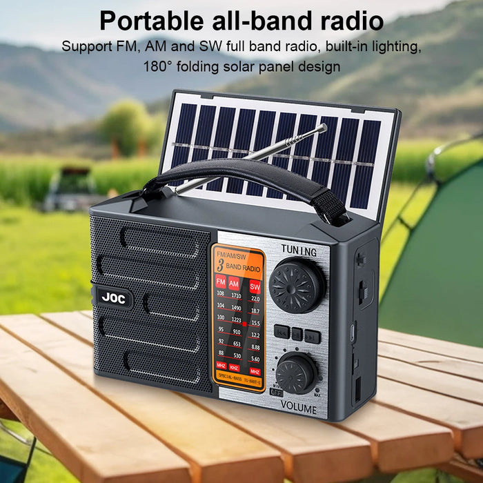 Solar Radio Portable AM FM SW Radio with Flashlight & BT Speaker Full Band Radio Emergency Radio for Outdoor Camping Emergency