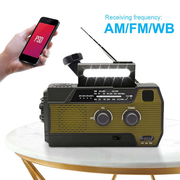 Emergency Hand Crank Radio Solar Powered Radio with Flashlight Reading Lamp SOS Alarm AM/FM/WB/NOAA Weather Radio Portable Radio