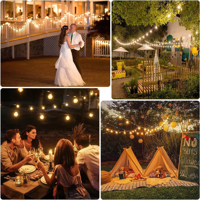 Solar String Lights Outdoor G40 Patio Lights, USB Recharger, 8 Light Modes, Shatterproof Bulbs , Weatherproof Hanging Light