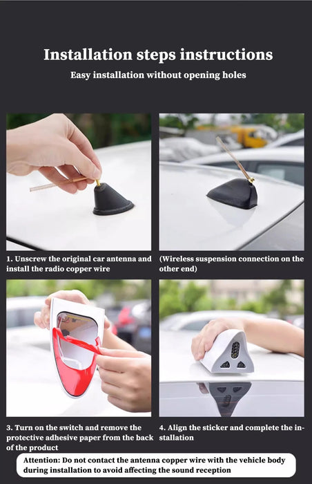 Solar anti rear end collision flashing light LED warning light Car shark fin antenna modified General Motors decorative light