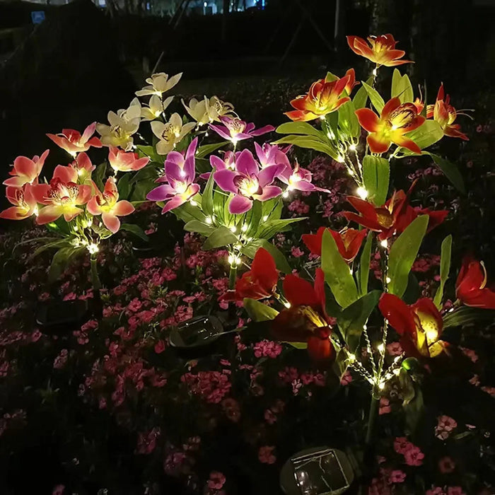 Solar Simulation Orchid Flower Lights Outdoor Lamp for Patio Lawn Garden Holiday Wedding Party Decoration Flower