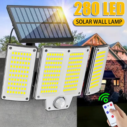 280 LED Solar Wall Lights Outdoor Motion Sensor Solar Flood Street Lamp with Adjustable Lighting Head For Street Gardens