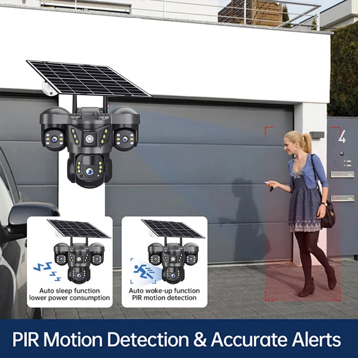 15MP 4G Solar Camera PTZ Outdoor CCTV Triple Lens Three Screen PIR Colour Night Vision Weatherproof V380 PRO Cameras