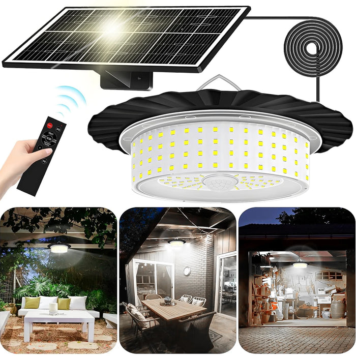 Solar Shed Lights with Motion Sensor Indoor Outdoor IP65 Waterproof LED Solar Pendant Light 5 Modes Lighting 3M Cord Spotlights