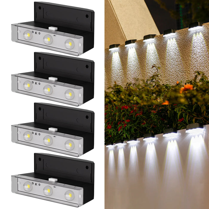 Solar Powered Wall Mounted LED Lights (2/3/4 LED) Automatic Night Lighting, Weather Resistant, Ideal for Outdoor Walls, Fences