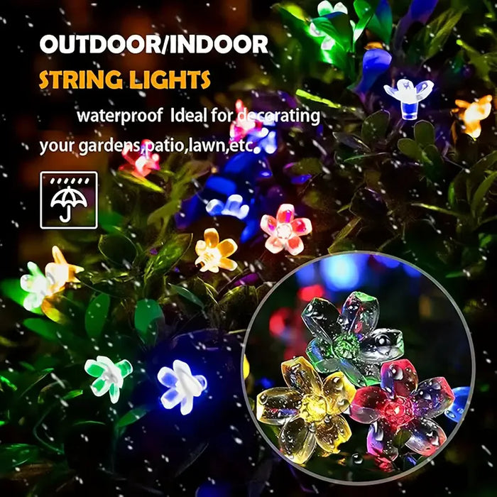 2025 Solar Flower String Lights 200LEDS Waterproof Solar Powered Fairy Lights 8 Modes Decorative Lights for Patio Fence Wedding