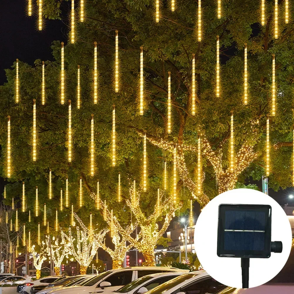 Outdoor Christmas Decoration 30/50cm Solar Meteor Shower Rain Holiday Light Led Light String for Tree Garden 8 Tube Fairy Light