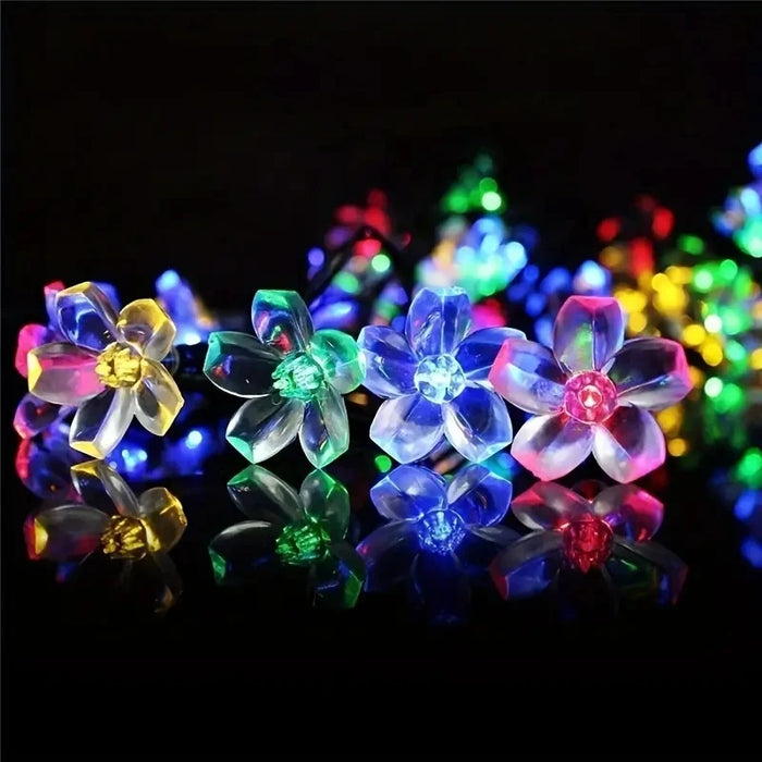 5/6.5/7/12M Purple Solar Flower String Lights Fairy LED Lights String Decorative Outdoor Lighting For Home Garden Holiday Decor