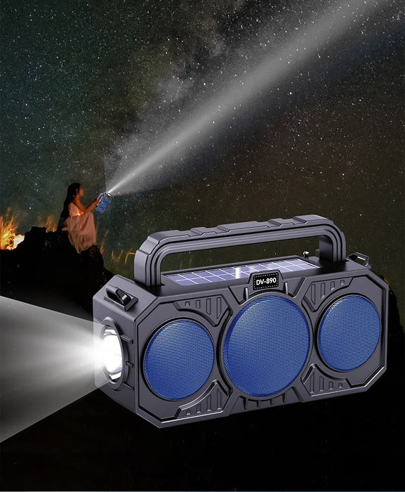Solar Wireless Bluetooth Speaker Dual Solar Power Rechargeable with Flashlight  FM Radio TF USB MP3 Music Player Audio System