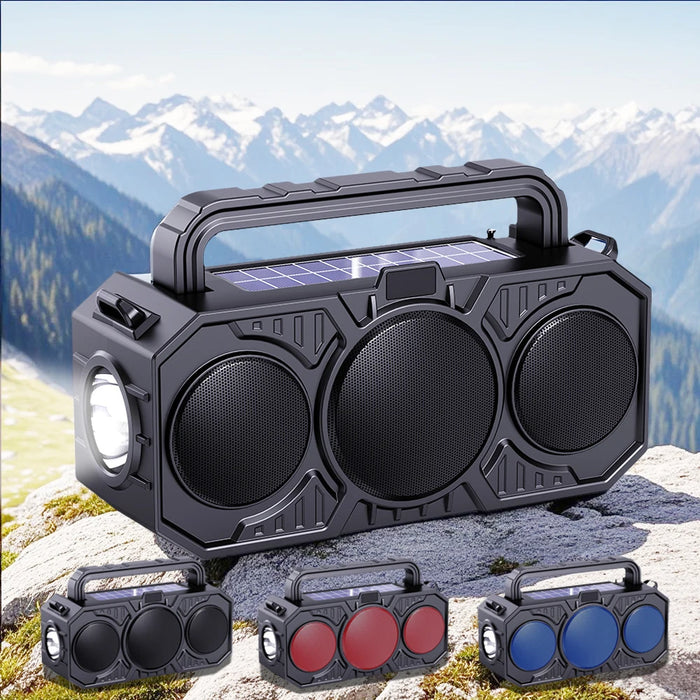 Solar Wireless Bluetooth Speaker Dual Solar Power Rechargeable with Flashlight  FM Radio TF USB MP3 Music Player Audio System