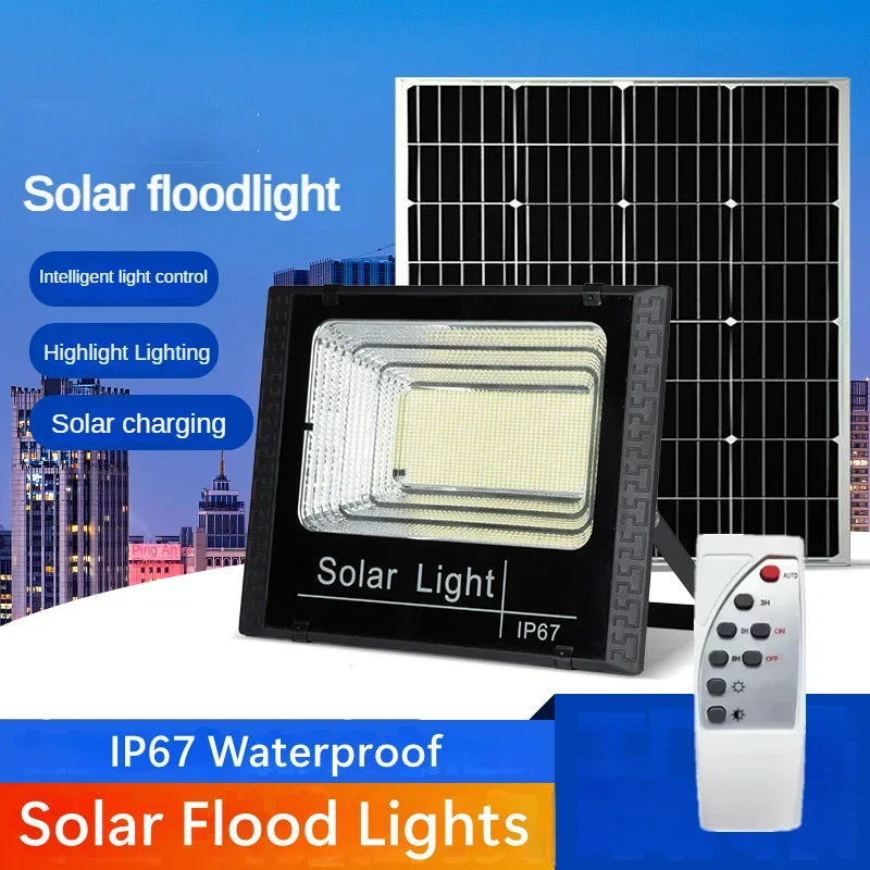 Solar Flood Lights 50W 100W 200W 300W 500W Outdoor Remote Control IP67 Waterproof Solar Power Wall Lamp Street Garden Decoration