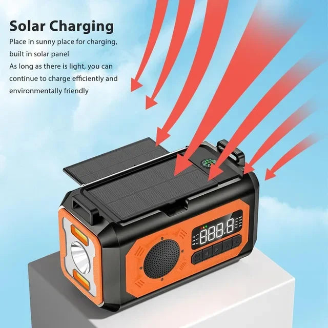 Hand Cranked Solar Powered Portable AM/FM/NOAA Weather Radio 12000mAh With LED Flashlight Portable Power Bank Outdoor Radio