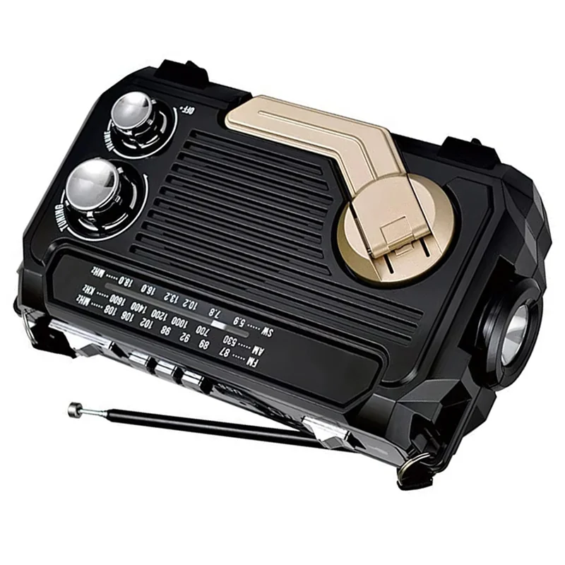 RTSHE-2X FM AM SW Radio Solar Charging Emergency Radios Receiver Hand Crank Bluetooth 5.2 Support TF USB Black