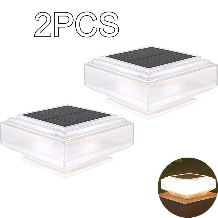 Solar Post Lights Clear Lampshade Waterproof Solar Deck Fence Cap Light Warm Light Outdoor Square Street Lamp For Garden Patio