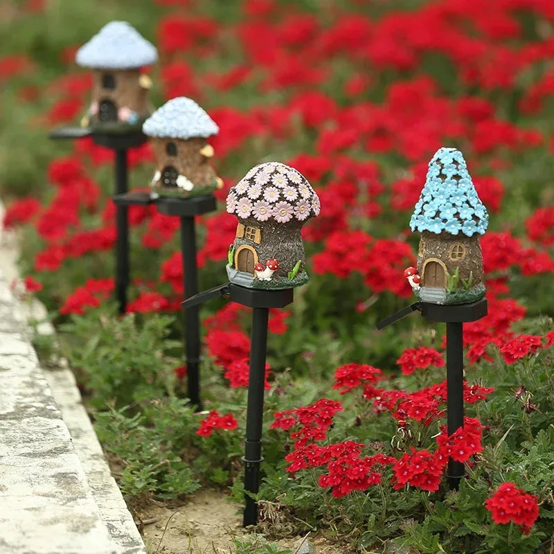 Solar Lawn Light Resin Craft Miniature Fairy Mushroom House Solar Powered Garden Yard Outdoor Decor Lamps Christmas Lamp